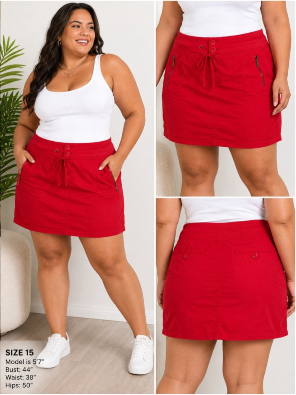 Reitmans Vibrant Red Drawstring Utility Casual Skirt Size 15 Y2K Athleisure